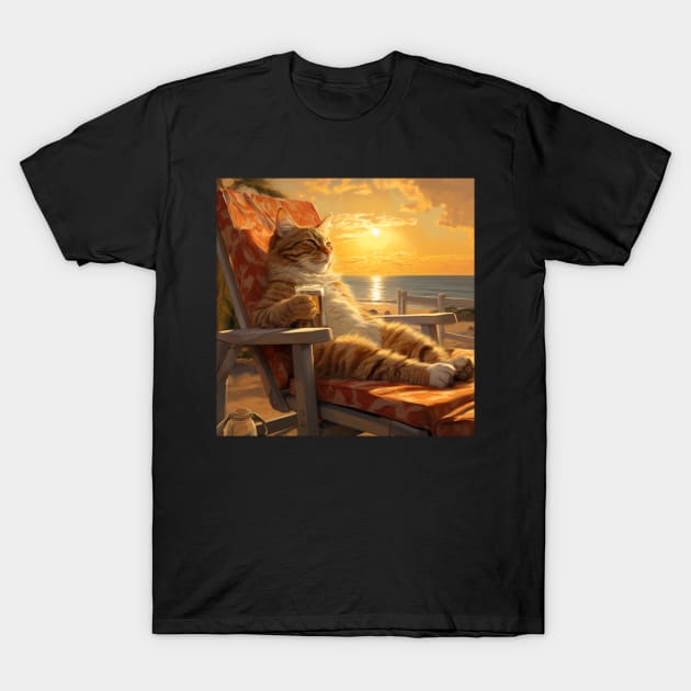 Beachside Bliss - Cat's Summer Siesta T-Shirt by vk09design